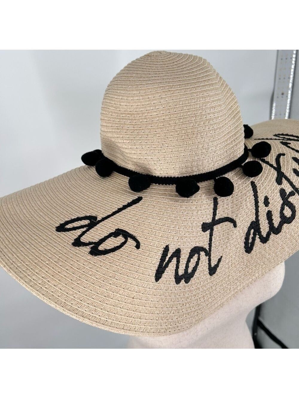 Coastalista Straw Wide Brim Hat Pom Pom NWT - Picture 2 of 14